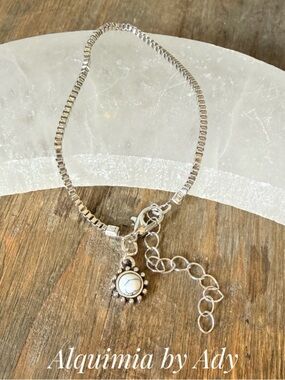 Simple Boho + Silver Bracelet with White Sunburst Charm